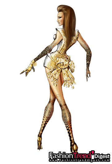 3月26日：Thierry Mugler 為Beyoncé的巡回演唱會設計了服裝，還負責燈光照明等設備。圖為Thierry Mugler的設計手稿。 